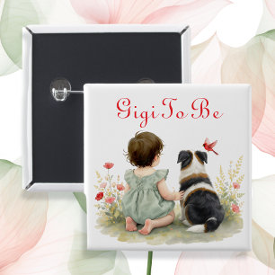 Personalized Baby Shower   Gigi To Be 15 Cm Square Badge