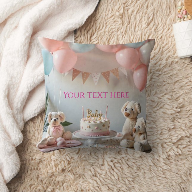 Personalized Baby Shower Pillow - Sweet Teddy Bear (Blanket)