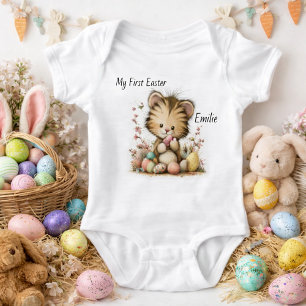 Personalized Baby Tiger Easter Illustration Bodysuit