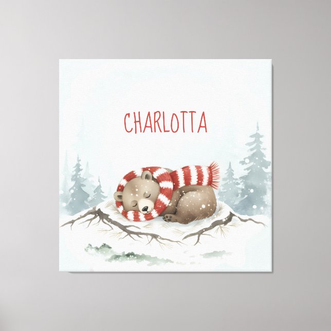 Personalized Baby Wall Art, Sleeping Bear Nursery  Canvas Print (Front)