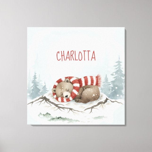 Personalized Baby Wall Art, Sleeping Bear Nursery  Canvas Print (Front)