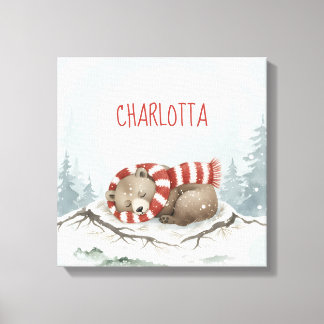 Personalized Baby Wall Art, Sleeping Bear Nursery  Canvas Print