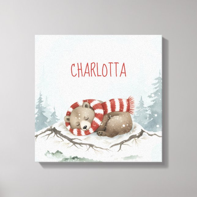 Personalized Baby Wall Art, Sleeping Bear Nursery  Canvas Print (Front)