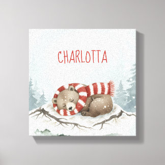 Personalized Baby Wall Art, Sleeping Bear Nursery Canvas Print