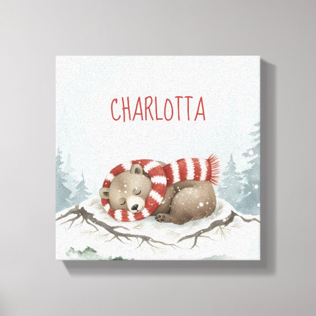 Personalized Baby Wall Art, Sleeping Bear Nursery  Canvas Print (Front)