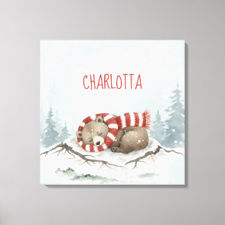 Personalized Baby Wall Art, Sleeping Bear Nursery Canvas Print