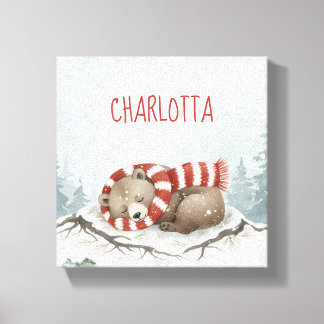 Personalized Baby Wall Art, Sleeping Bear Nursery  Canvas Print