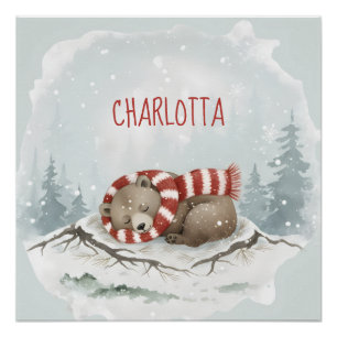 Personalized Baby Wall Art, Sleeping Bear Nursery  Poster