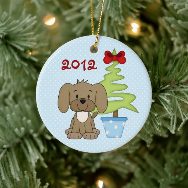 Personalized Baby's 1st Christmas Cute Puppy Dog Ceramic Tree Decoration (Tree)