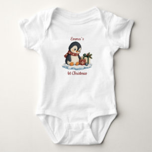 Personalized Baby's First Christmas Penguin Baby Bodysuit