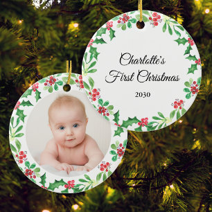 Personalized Baby's First Christmas Photo Ceramic Tree Decoration