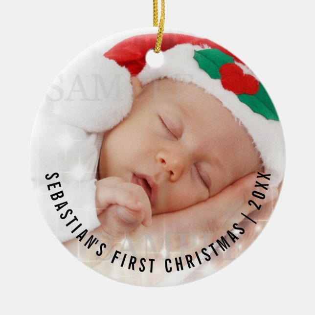 Personalized Baby's First Christmas Photo Template Ceramic Tree Decoration (Front)