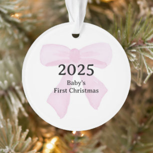 Personalized Baby's First Christmas YEAR Pink Bows Ornament