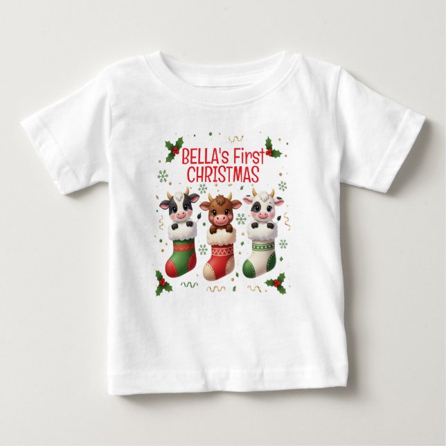 Personalized Baby's First Cow Christmas Tee (Front)