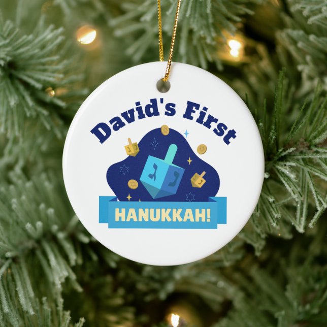 Personalized “Baby's First Hanukkah” with Dreidel Ceramic Tree Decoration (Tree)