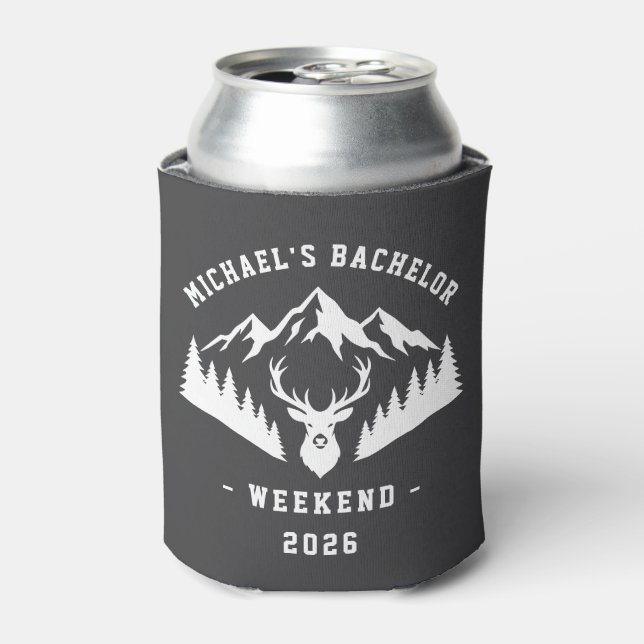Personalized Bachelor Weekend Mountain Can Cooler (Can Front)