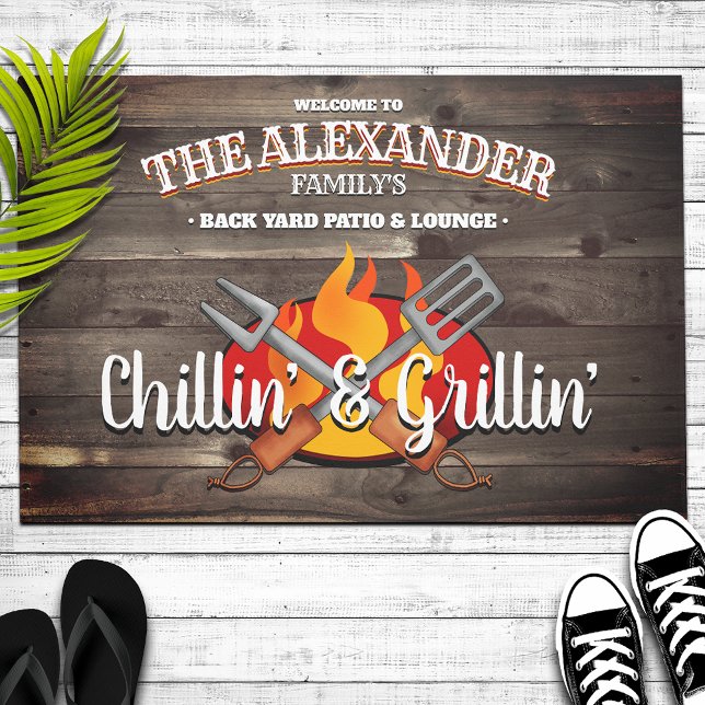 Personalized Backyard Chillin' and Grillin' Patio  Doormat (Creator Uploaded)