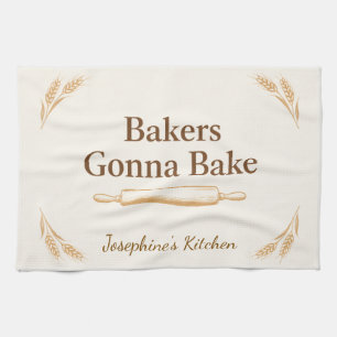 Personalized Bakers Gonna Bake Wheat Rolling Pin Tea Towel