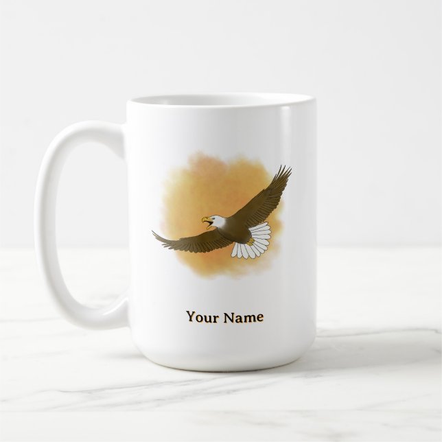 Personalized Bald Eagle with Orange Background Coffee Mug (Left)