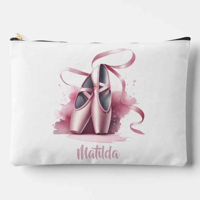 Personalized Ballerina Ballet Shoes Makeup Bag (Front)