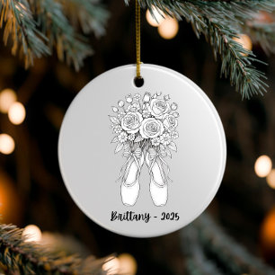 Personalized Ballet Ornament, Pointe Shoes Ceramic Tree Decoration