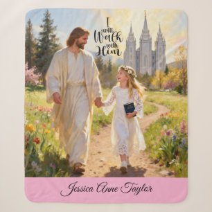 Personalized Baptism Blanket-I Will Walk With Him Sherpa Blanket