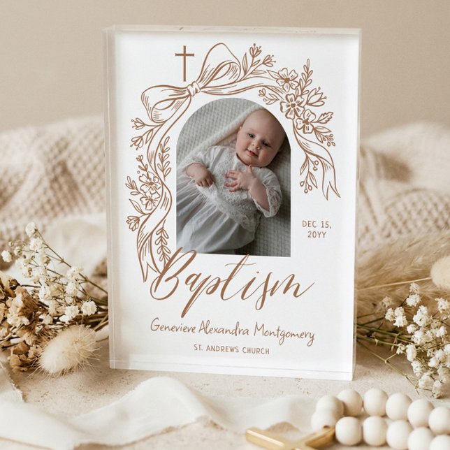 Personalized Baptism Keepsake Floral Baby Gift Photo Block (Personalized Baptism Keepsake Floral Baby Gift Photo Block)