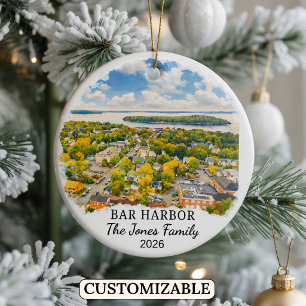 Personalized Bar Harbor Ornament, Custom Maine Ceramic Tree Decoration