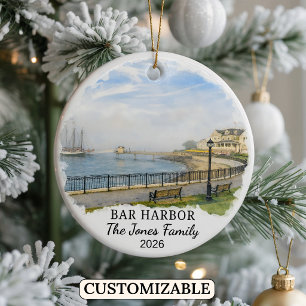 Personalized Bar Harbor Ornament, Custom Maine Ceramic Tree Decoration
