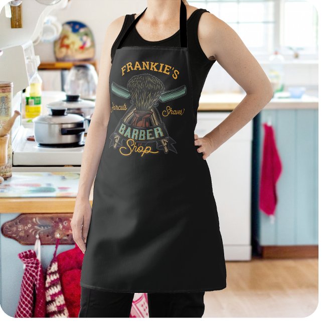 Personalized Barber Shop Retro Haircuts Shaves  Apron (Creator Uploaded)