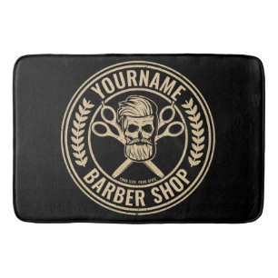 Personalized Barber Shop Skull Rockabilly Salon   Bath Mat