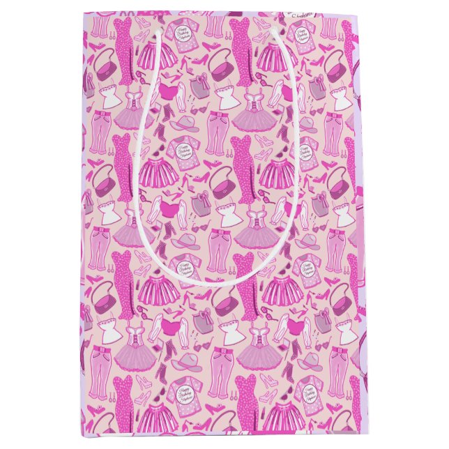 Personalized Barbiecore Pink and Hot Pink Fashion Medium Gift Bag (Front)