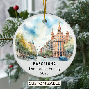 Personalized Barcelona Ornament, Spain Ceramic Tree Decoration