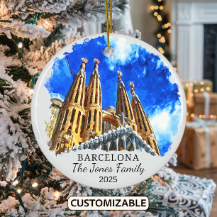 Personalized Barcelona Ornament, Spain Gift Ceramic Tree Decoration