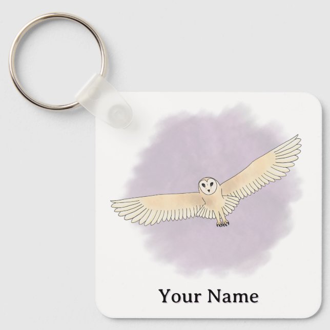 Personalized Barn Owl Purple Background Key Ring (Front)