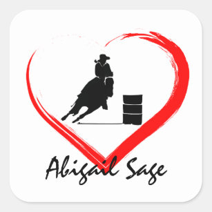 Personalized Barrel Racing Cowgirl, Horse n Heart Square Sticker