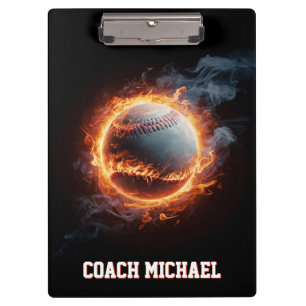 Personalized  Baseball Ball on Fire Clipboard