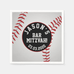 Personalized Baseball Bar Mitzvah Red Black Napkin