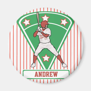Personalized Baseball Batter Star Red Magnet
