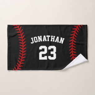 Personalized Baseball Player Name Black Hand Towel