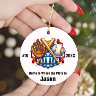 Personalized Baseball Player Name Jersey Number Ceramic Tree Decoration