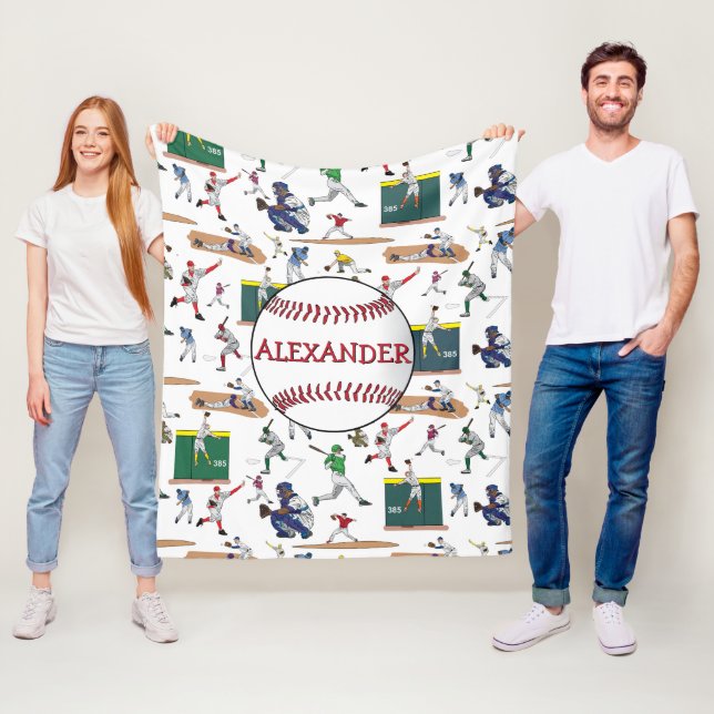 Personalized Baseball Players Illustration Pattern Fleece Blanket (In Situ)