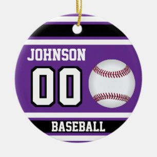 Personalized Baseball   Purple, White and Black Ceramic Tree Decoration