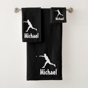 Personalized Baseball Sports black and white Bath Towel Set