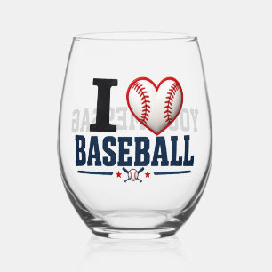 Personalized Baseball Wine Glass I Love Baseball