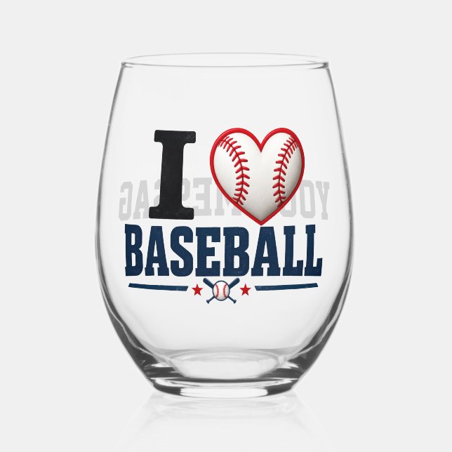 Personalized Baseball Wine Glass | I Love Baseball (Front)
