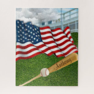 Personalized Baseball with American Flag Jigsaw Puzzle