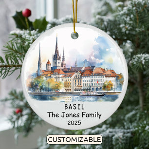 Personalized Basel Ornament, Switzerland Ceramic Tree Decoration