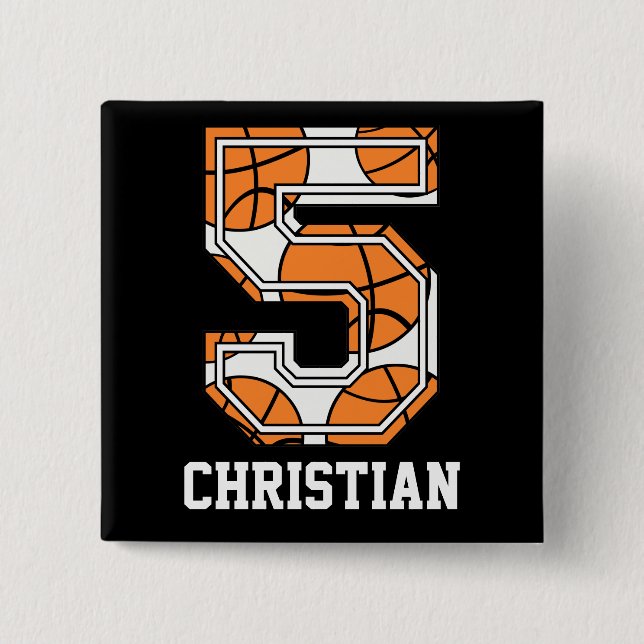 Personalized Basketball Number 5 15 Cm Square Badge (Front)