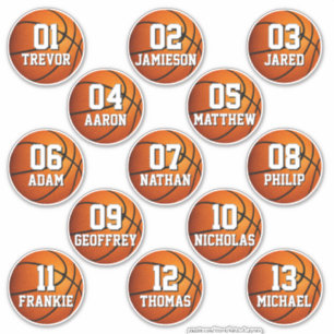 personalized basketball stickers for 13 boys girls